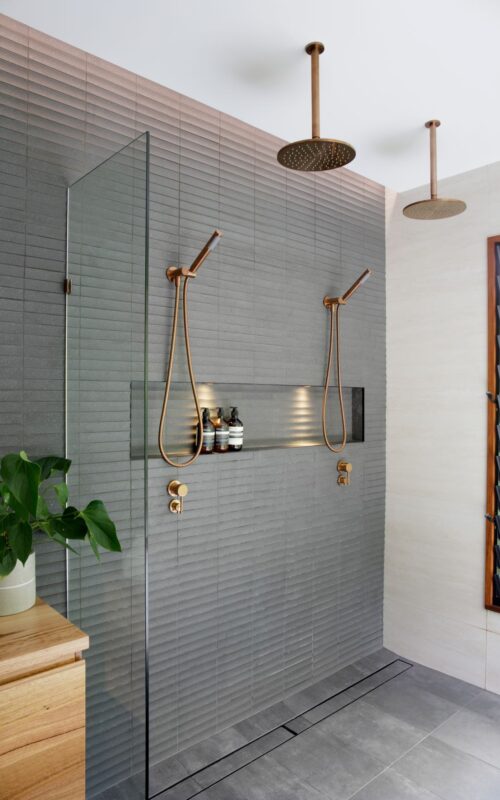 ensuite lighting charcoal timber copper